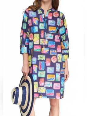 NEW Vilagallo Dani Sardinas Cotton Dress Size 40 Navy Blue Medium